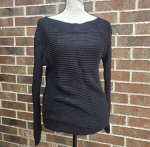 Ralph Lauren Black Off-Shoulder Boat Neck Knit Sweater
